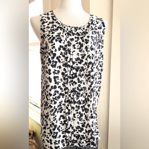Merona Black and White speckled print Sleeveless Blouse crew neck L 3/$15 - Picture 5 of 8